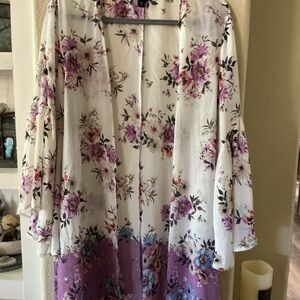 Torrid Floral Kimono - Purple and White Size 1X/2X